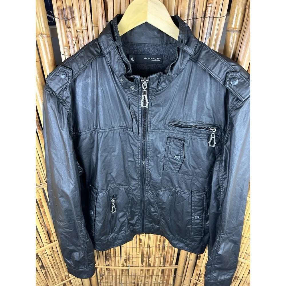 Monarchy Collection Men's Black Moto Biker Goth Rock Metal‎ Full Zip Jacket XL